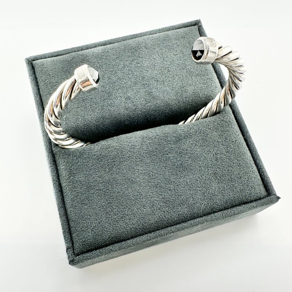 David Yurman Cable Cuff Bracelet w/ Sterling Silver & Black Diamonds - Medium